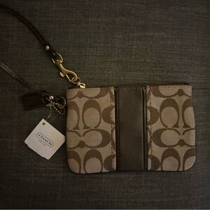 Coach Tan and Brown Signature Wristlet